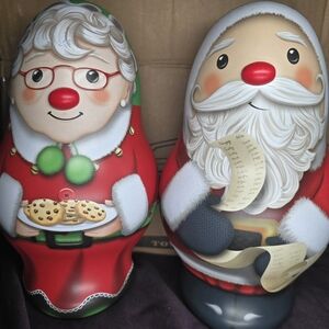 Russell Stover Santa/Mrs Clause Candy/Cookie Tins-Christmas,gifts,holiday decor